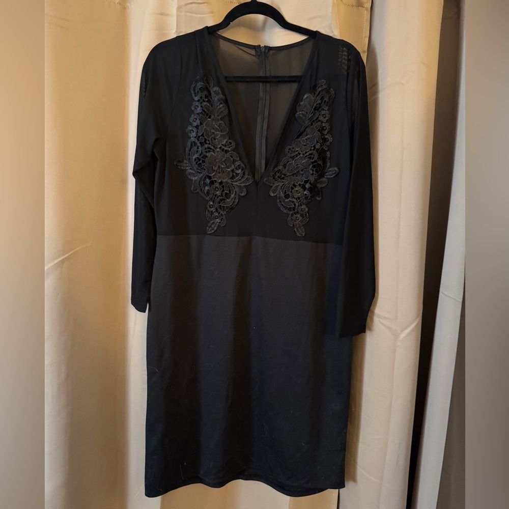Charlotte Russe Black Midi Dress Mesh and Lace Embroidery 2X